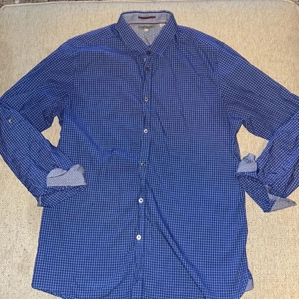 Ted Baker London Plaid Dress Shirt With Flip Cuff - Size 4/Small - M